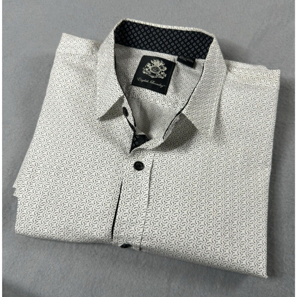 English Laundry Men's 2XL White/Black Geometric Cotton Point Collar Dress Shirt